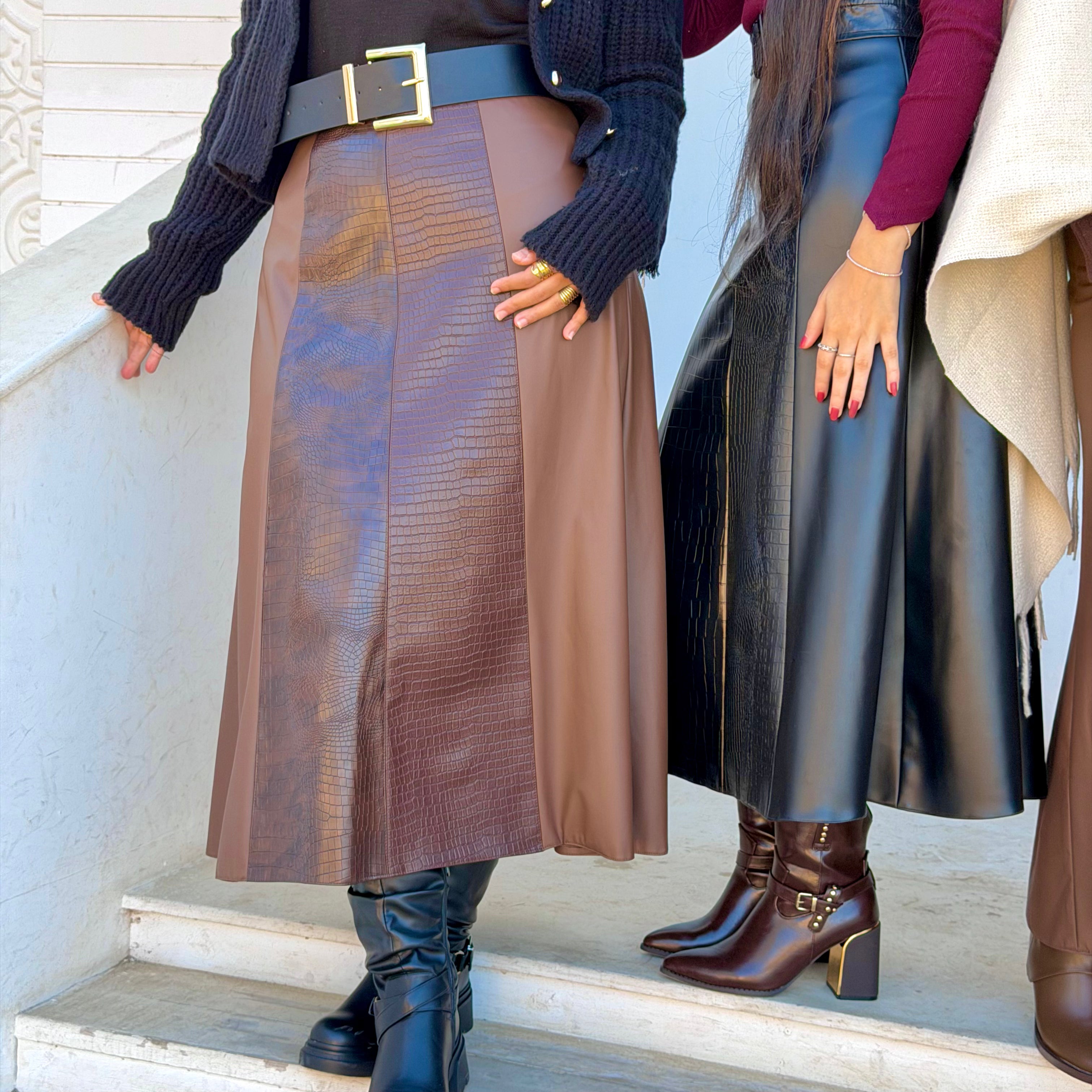 Mixed Leather Skirt