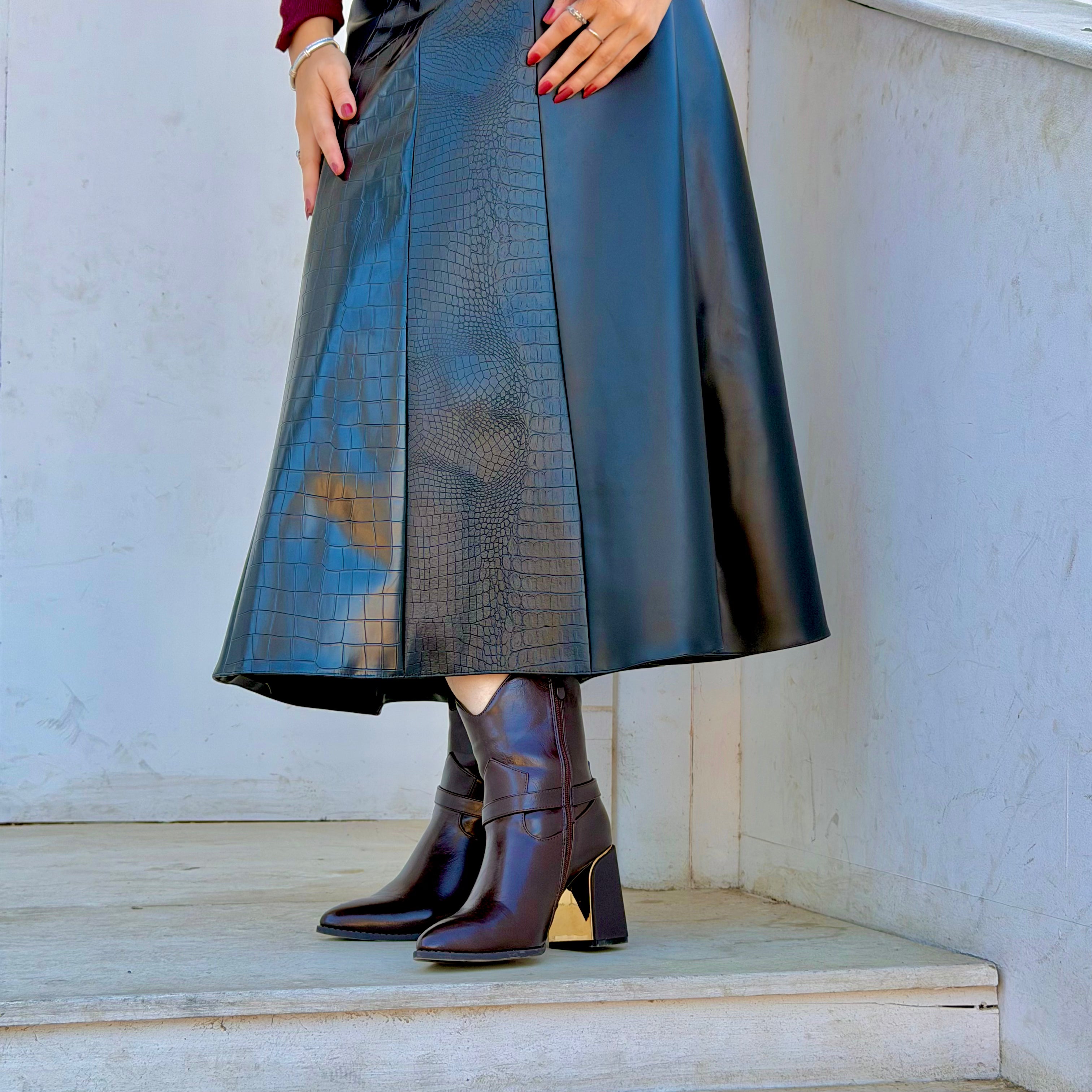 Mixed Leather Skirt