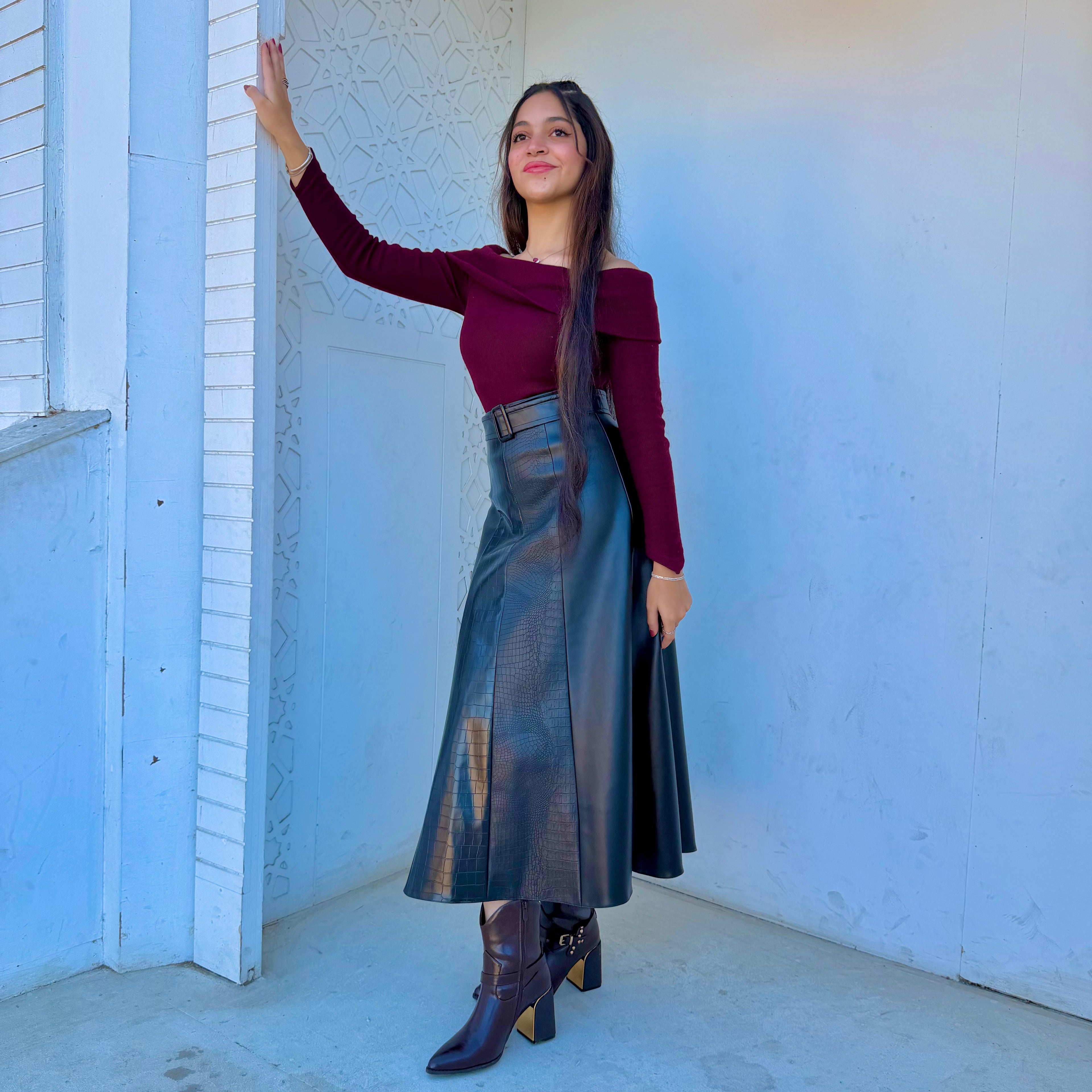 Mixed Leather Skirt